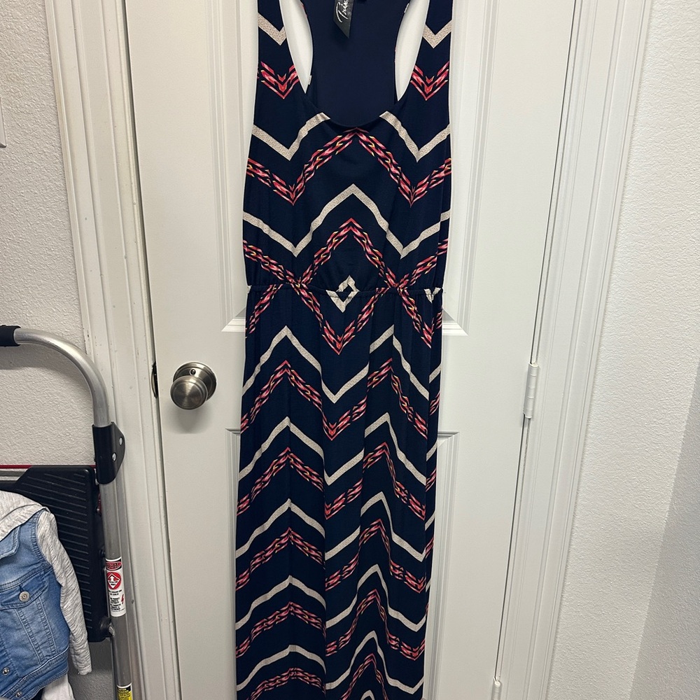 Trixxi Blue and White Halter Sundress Maxi